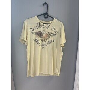 Guess Y2k Yellow Logo Felt Graphic T-shirt L